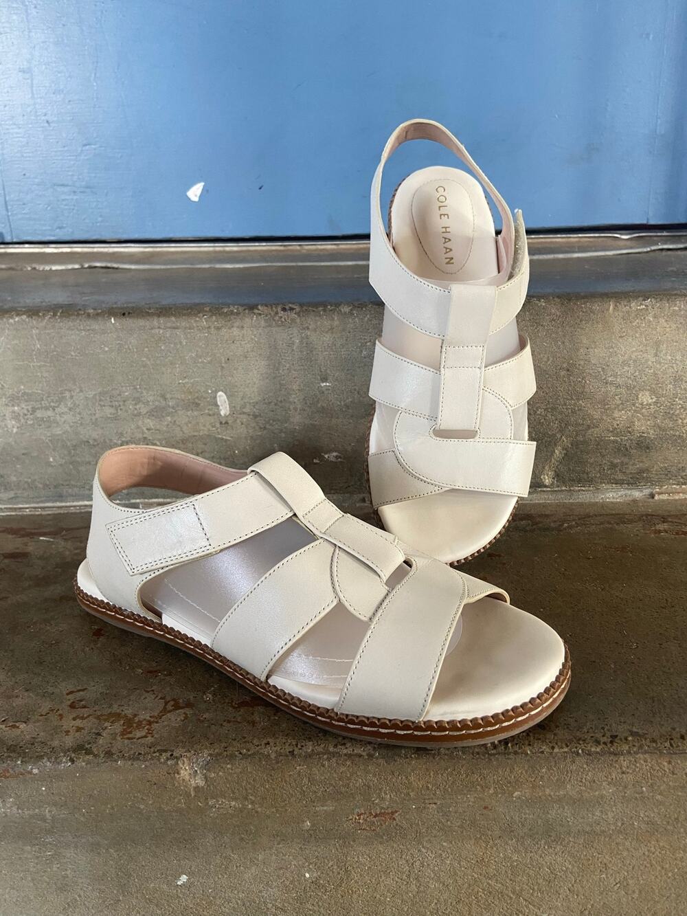 Cole Haan Cloudfeel Allday fisherman style flat sandals in cream leather